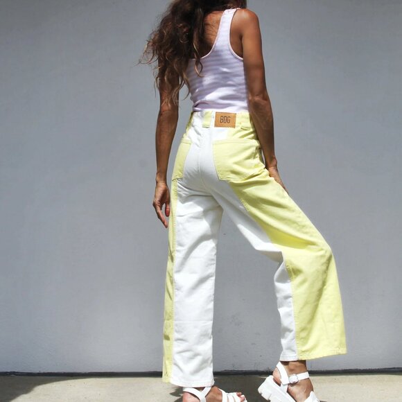 BDG Urban Outfitters | Yellow White High & Wide Leg Color block 26 - Picture 2 of 16